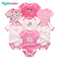 Kiddiezoom 7 pieces baby romper newborn clothes Girl Baby Short Sleeve Clothes Pure Cotton 0-12 Mont