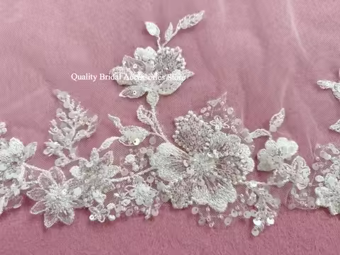 Floral Lace Beaded Wedding Veil,Cathedral Veil,Sequin Veil,Ivory Lace Veil,Modern Bridal Veil,Handma