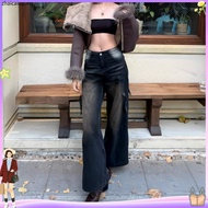 DaDuHey New Bla ck Gray Gradient Design Wide-Leg Loose High Waist Pants Jeans for Women