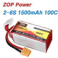 Zop Power 2S 3S 4S 5S 6S RC Lipo Battery 7.4V 11.1V 14.8V 18.5V 22.2V 1500mAh 100C With XT60 Plug Fo