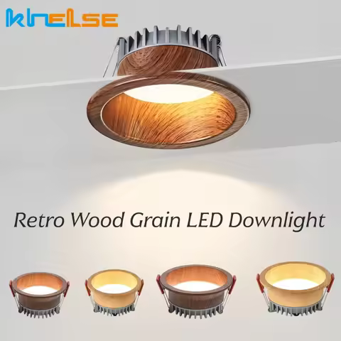 Vintage Wood Grain LED Downlight 7W/12W Retro Recessed Round Spotlight Loft Bedroom Aisle Stair Kitc