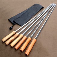 6pcs BBQ Skewers 50cm V-type Long Handle Shish Kebab Barbecue Grill Stick Wood BBQ Fork Stainless St