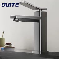 QUITE อลูมิเนียมสีเทาร้อนและเย็นผสมล้างหน้าอ่างล้างหน้าเซรามิกตู้ห้องน้ําก๊อกน้ํากันน้ํากระเซ็น