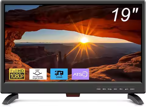19-Inch Portable LED TV with ATSC Tuner, HDMI/VGA/USB Ports for Kitchen, Bedroom, RV & Outdoor Use