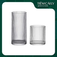 Cylindrical Striped Glass Cup 309TH - 314TH / 250ML - 360ML / Smoothie Cup - TEA - CAFE - JUICE