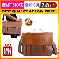 Ready Stock*Brown-Men Large Messenger Laptop Bag Business Bag Briefcase Leather Bag Beg Lelaki Beg K