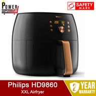 Philips HD9860 XXL Air Fryer. Also known as HD9860/91. Premium Smart Sensor Touch. 1.4 kg Capacity. Fat Removal Technology. LED Display. Digital Touchscreen. Local SG Stocks. Safety Mark Approved. 2 Years Warranty