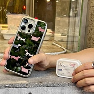 Cartoon Puppy Electroplated Silver Edge Mirror Phone Case For Samsung F15 A25 A55 A35 M55 A17 A56 A2