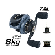 【TRAINFIS】Casting Fishing Reel Metal Double Spools 8kg drag 18+1BB gear 7.2:1 Speed Ratio Double Bra