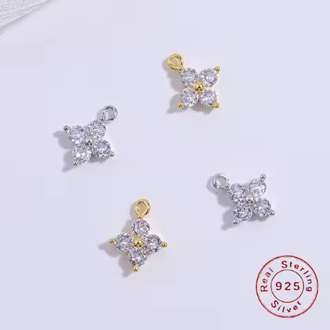 S925 Sterling Silver 9.5m*7.6mm Cubic Zirconia Flower Charms Pendant for Jewelry Necklace Making SD4