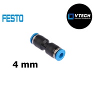 Festo Tube-to-Tube Pneumatic Fitting Push In 4 mm to Push In 4 mm, QS Series, 14 bar QS-4