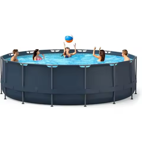 Popular - 16ft x 48in Metal Frame Swimming Pool Set, Round Above Ground Pool Set with 2000 GPH Sand 