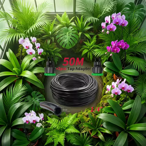 WUJIE 5M-50M Watering Hose 4/7 mm Garden Pipe Tubing W/ 1/2''&3/4'' Integrated Connector for Irrigat