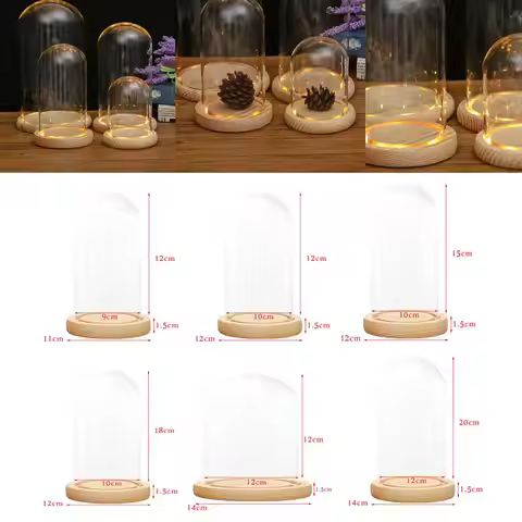 Clear Glass Dome Diy Decorative Glass Dome Glass Lintel Glass Bell Landscape Vase with Led Wood Base