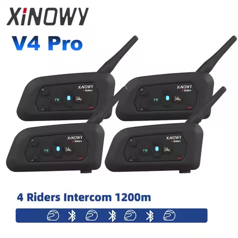 Xinowy V4 PRO Motorcycle Helmet Bluetooth Intercom Headset FM Radio IP65 Waterproof 4-Riders Communi