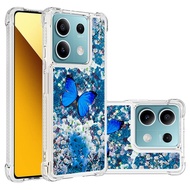 Acrylic Casing for Xiaomi 11T/ 11T Pro POCO M4 Pro Redmi Note 11 11T 11E 10 10 Prime + Quicksand Blue Butterfly Anti Scratch Shockproof Four Corner Airbag Phone Case