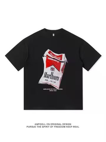 American-style Cigarette Box Letter Marlboro Printed Pure Cotton Summer Short-sleeved Shirt for Men 