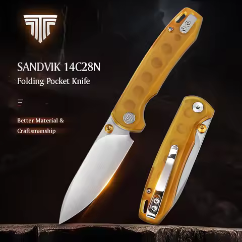 TRIVISA Folding Pocket Knife, EDC Tool, with Yellow PEI Handle, Small Camping Knives, Hiking Surviva