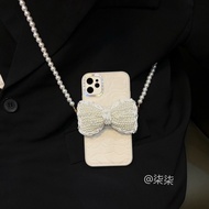 Phone Phone Phone Case Accessories [Mobile Phone Back Clip] Pearl Chain Bow-02 Mobile Phone Back Cli