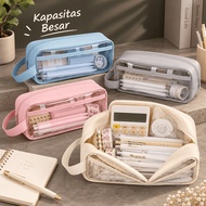 Large Capacity Transparent Pencil Case 21x9x7cm Stationery Pouch with Handle and Zipper