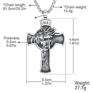 NIGHTCRUZ INRI Jesus Christ Necklace, Cross Pendant Necklace with Crown of Thorns Jesus