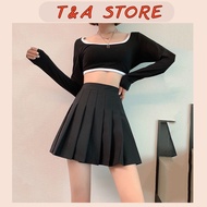 Personality black tennis short swing A-line tennis pleated skirt