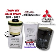 Mitsubishi Triton VGT 2.4 2016-2023 Mivec Engine Oil Filter 1230A182 &amp; Fuel Filter 1770A338 Diesel Filter
