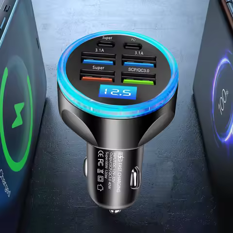 UYUXIO USB C Car Charger Adapter with Voltage Display 6 in 1 Multi Port Super Fast Charge with Volt 