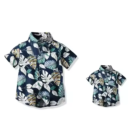 Seaside Holiday Dad-son Matching Summer Shirt Beach Style Short-sleeved Flower Shirt Family Matching