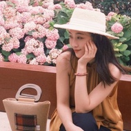 harris tweed哈裡斯木柄草編包法式復古手工編織包日繫手提沙灘包