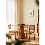 日式實木圓餐桌現代簡約家用小戶型餐廳飯桌原木設計師櫻桃木圓桌