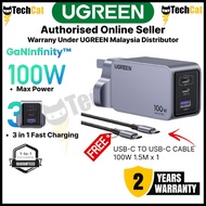 Ugreen Nexode Pro 100W 3-Port GaN Fast Charger with USB-C TO USB-C CABLE 100W 1.5M