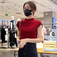 上衣 女 半高領 打底衫 上衣女韓版 ins 潮 2025新款气质冰丝短袖针织衫套头T恤薄款无袖上衣女半高领打底衫 2025 New Style Classy Ice Silk Short-Sleev