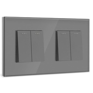 BSEED Light Switch 2 Gang 1 Way+ 2 Gang 1 Way,Wall Switch with Glass Frame,16A Rocker Wall Switch,Gr