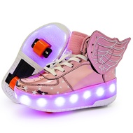 รองเท้าโกรธ,รองเท้ามีไฟเด็กตัดสูง,รองเท้ามีล้อปีกคู่,รองเท้าเล่นกีฬากลางแจ้งเรืองแสง LED,รองเท้าล้อ
