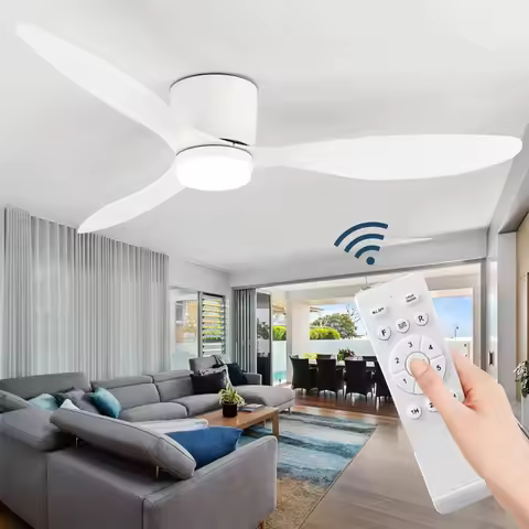 Low Floor Smart Ceiling Fan Light Remote Control 3 Blades Modern Living Room Ceiling Fan Light Bedro
