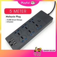 【PLAYFUL】Malaysia standard 6 Sockets 4 USB Extension wire socket  3 pin Plug 2 meter and 5 meter