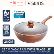 Visions Metal Cookware 28cm Wok Pan with Glass Lid VS-WP28L/SG