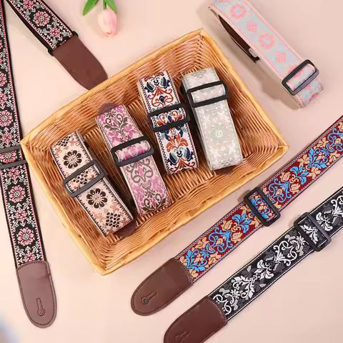 Hot Sale Guitar Strap Bass Cotton Leather Embroidery Straps Adjustable Neck Strap Electric Acoustic 