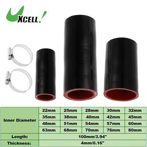 UXCELL 1 Set 22mm 25mm 30mm 32mm 35mm ID 100mm Length 0 Degree Black Red Car Silicone Hose with Clam