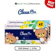[2 PACK] Clean Plus Tissue 250 Sheets 2-Ply | Clean Plus Facial Tissue 250 Sheets 2-Ply