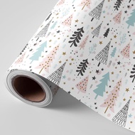 JarThenaAMCS Christmas Wrapping Paper -Mini Roll- 17 Inch x 32.8Ft Pastel Xmas Tree Gift Wrap Paper 