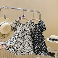 [3-12 Years] Kid Baby Girl Black White Dress Flower Princess Dress Baju Budak Perempuan Bunga Hitam