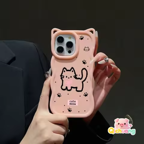 3D Wave Cat Ears Phone Case For Samsung Galaxy A73 A57 A56 A55 M55 F55 A54 A52S A51 A50S A42 J7 Prim