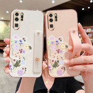 YBD Cute Bear Phone Case for Huawei P20 Pro P30 Pro P40 Pro Lite Nova 3E with Same Color Bracket Shockproof Camera Protector Soft Silicon Back Cover