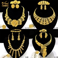 2023 Dubai 24k Gold Plated Flower Jewelry Set Necklace Earrings Bracelet Ring Four Pieces Middle Eas