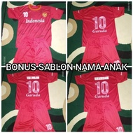 Setelan Jersey baju kaos baju bola anak kids timnas Indonesia bonus sablon nama anak