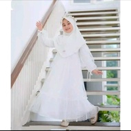 Gamis Muslim Alvira Kids Set Khimar Anak Prempuan Usia 5-12 Tahun M.L.XL Bahan Cringkle Mix Tile Dot