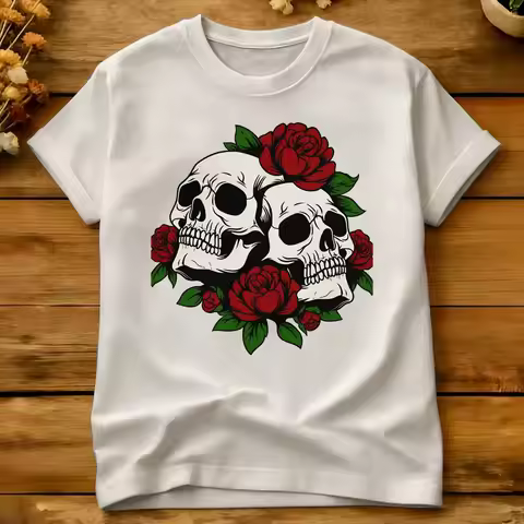 Skull And Flowers Cotton T-Shirt For Man Summer Ed-Hardys Streetwear T Shirts Hippie Tees Oversize P