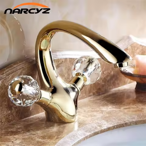 New Basin Faucets Gold Brass Crystal Handle Bathroom Faucet Tap Toilet Mixer Water Tap Deck Mounted 